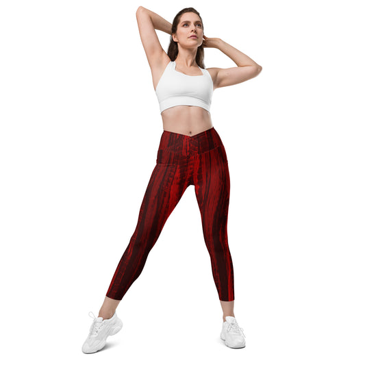 Fire Rose Crossover Leggings With Pockets