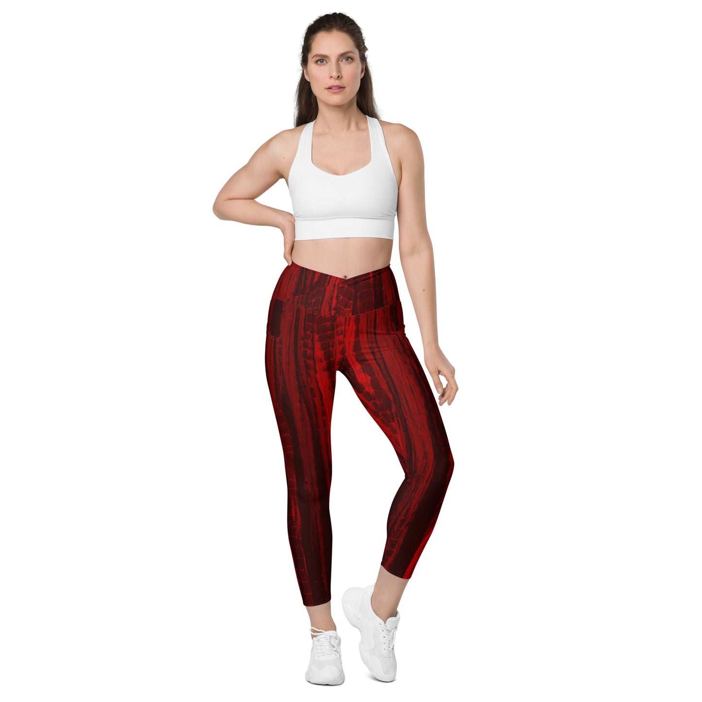 Fire Rose Crossover Leggings With Pockets