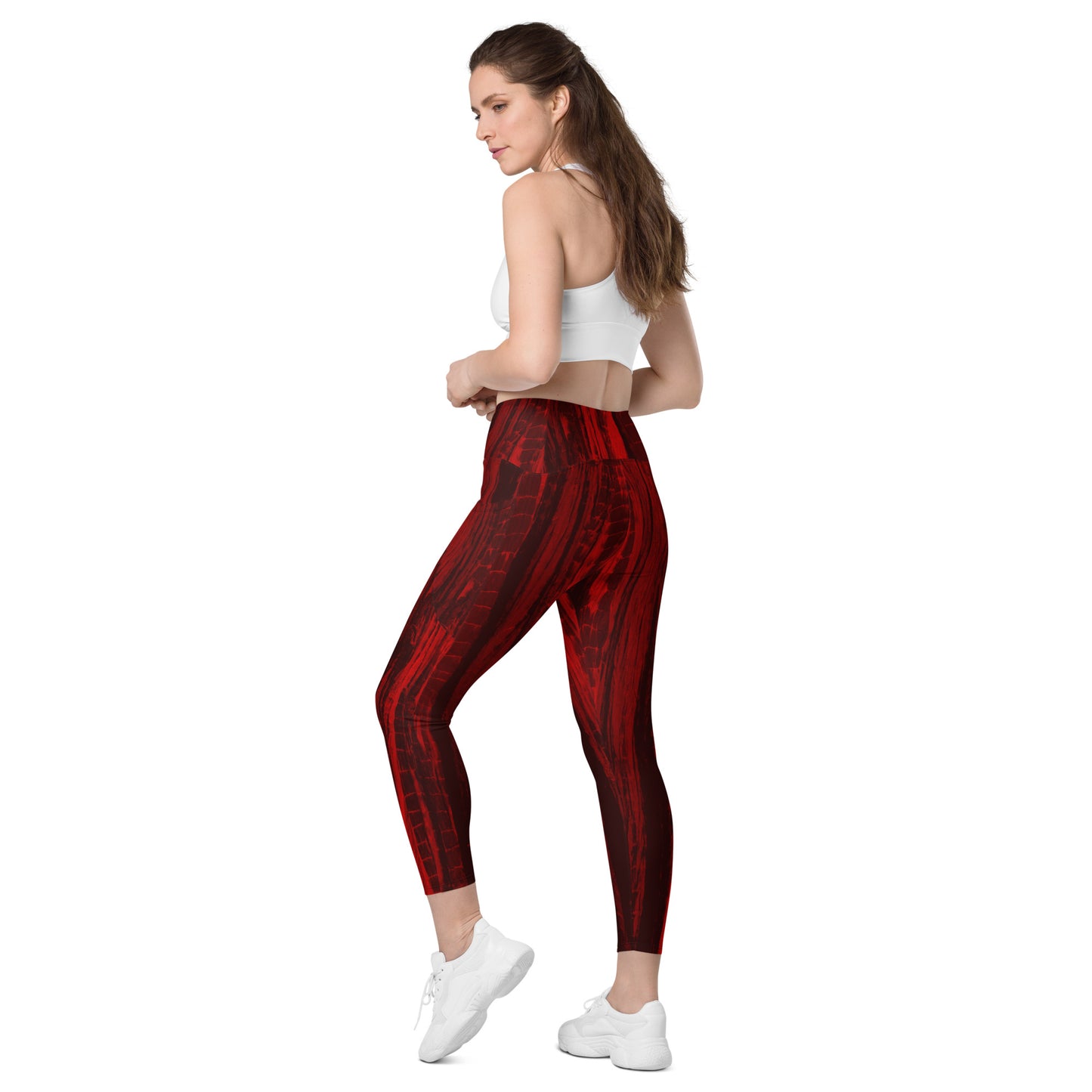 Fire Rose Crossover Leggings With Pockets