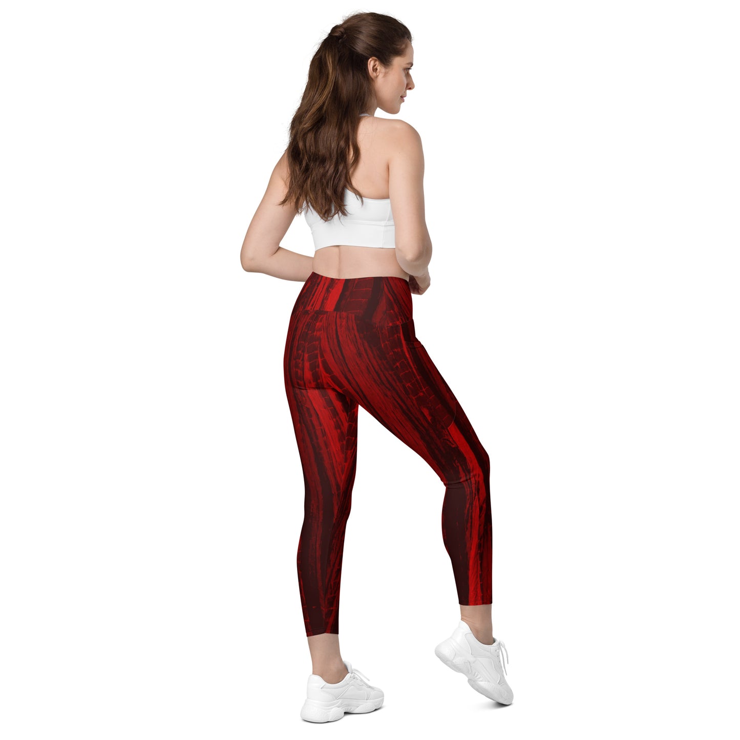 Fire Rose Crossover Leggings With Pockets