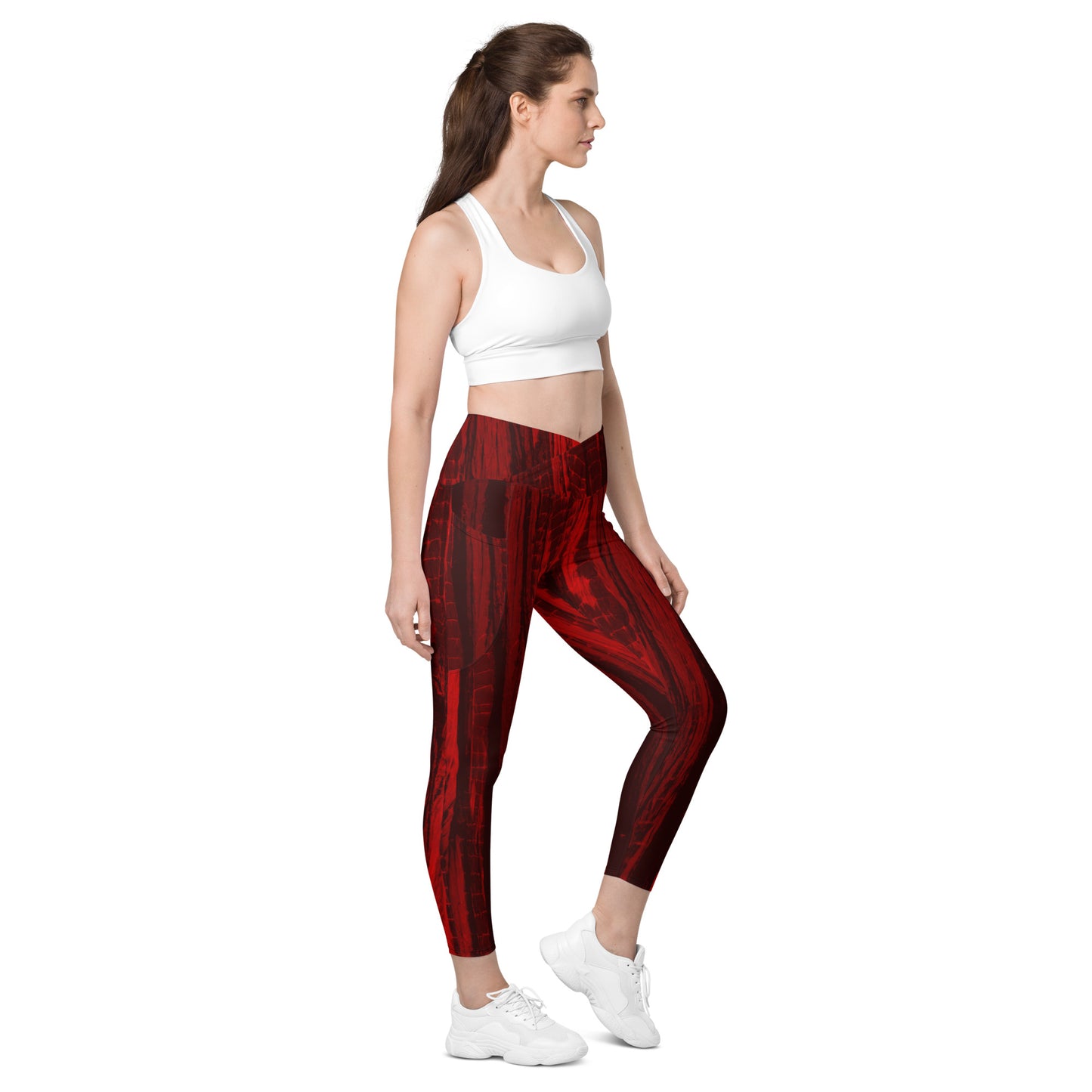 Fire Rose Crossover Leggings With Pockets