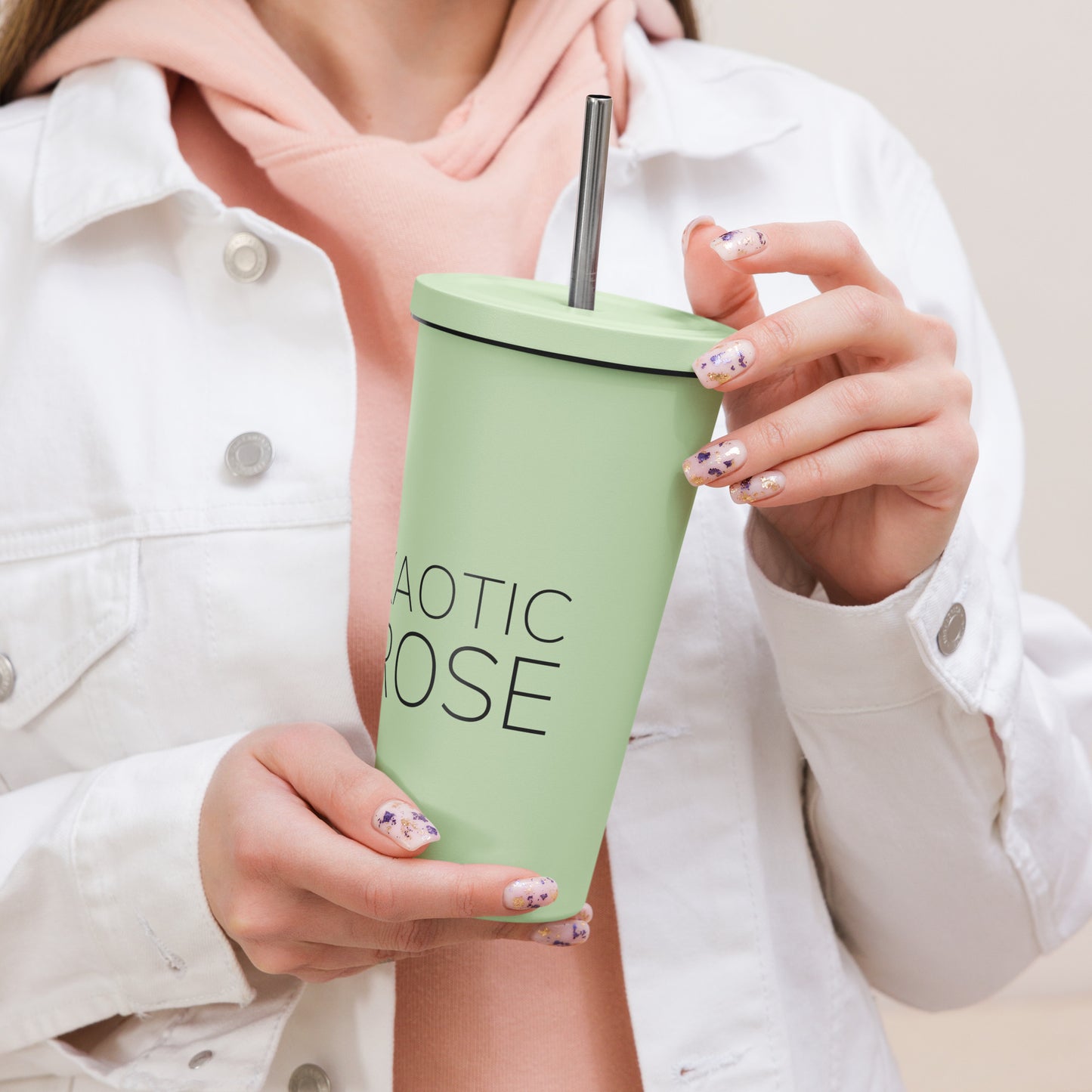 Kaotic Rose Insulated Tumbler With A Straw