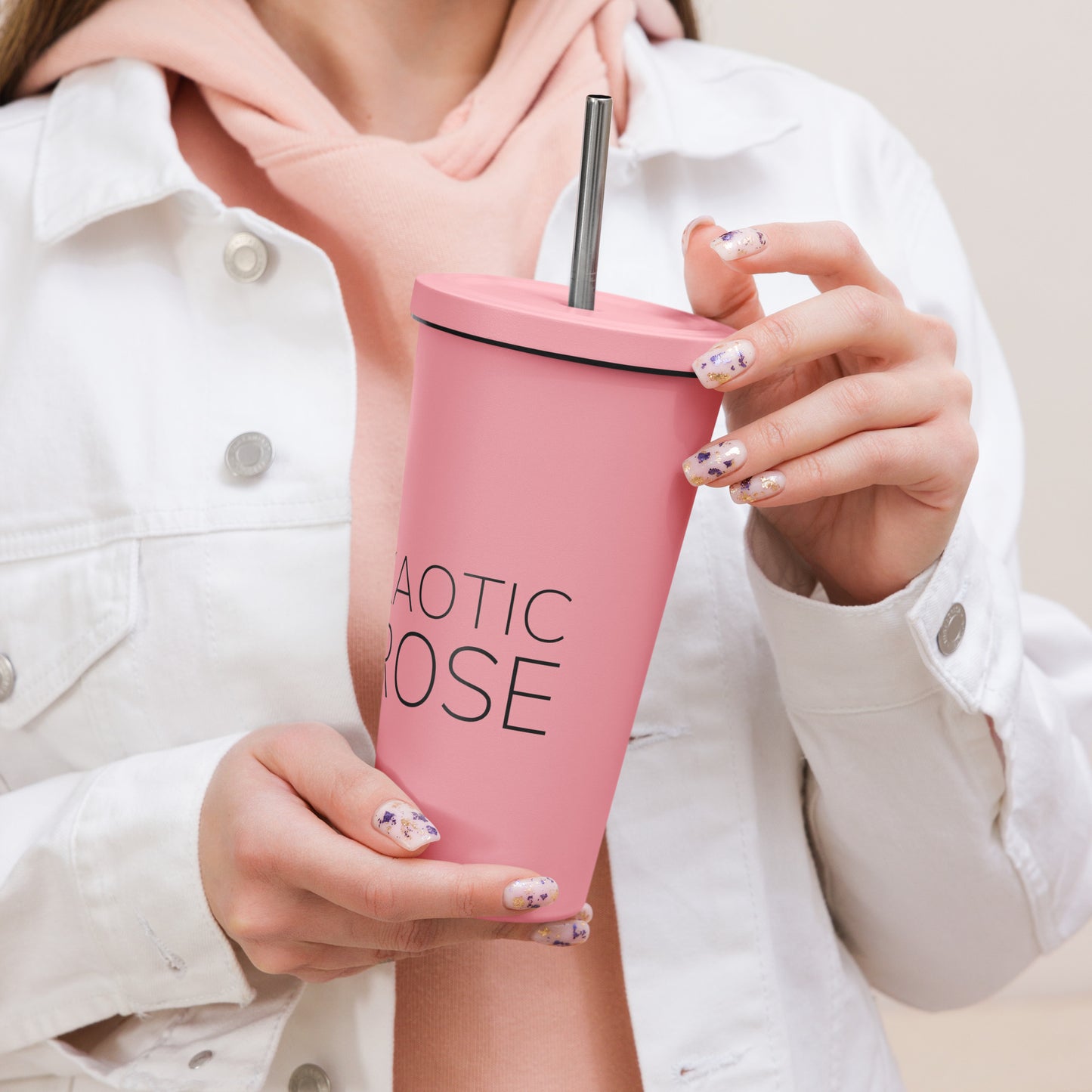 Kaotic Rose Insulated Tumbler With A Straw