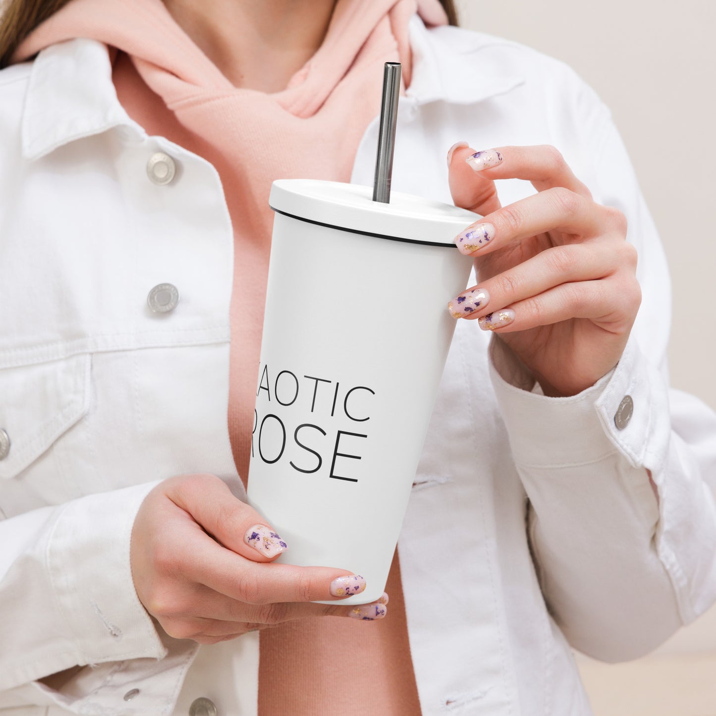 Kaotic Rose Insulated Tumbler With A Straw