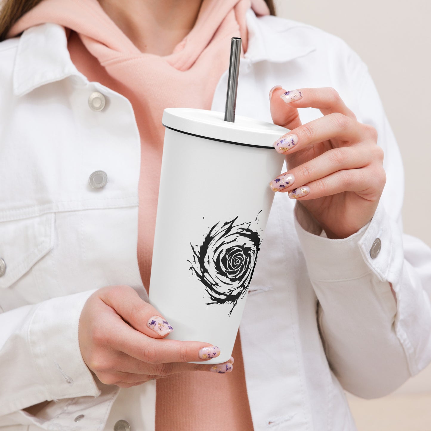 Kaotic Rose Insulated Tumbler With A Straw