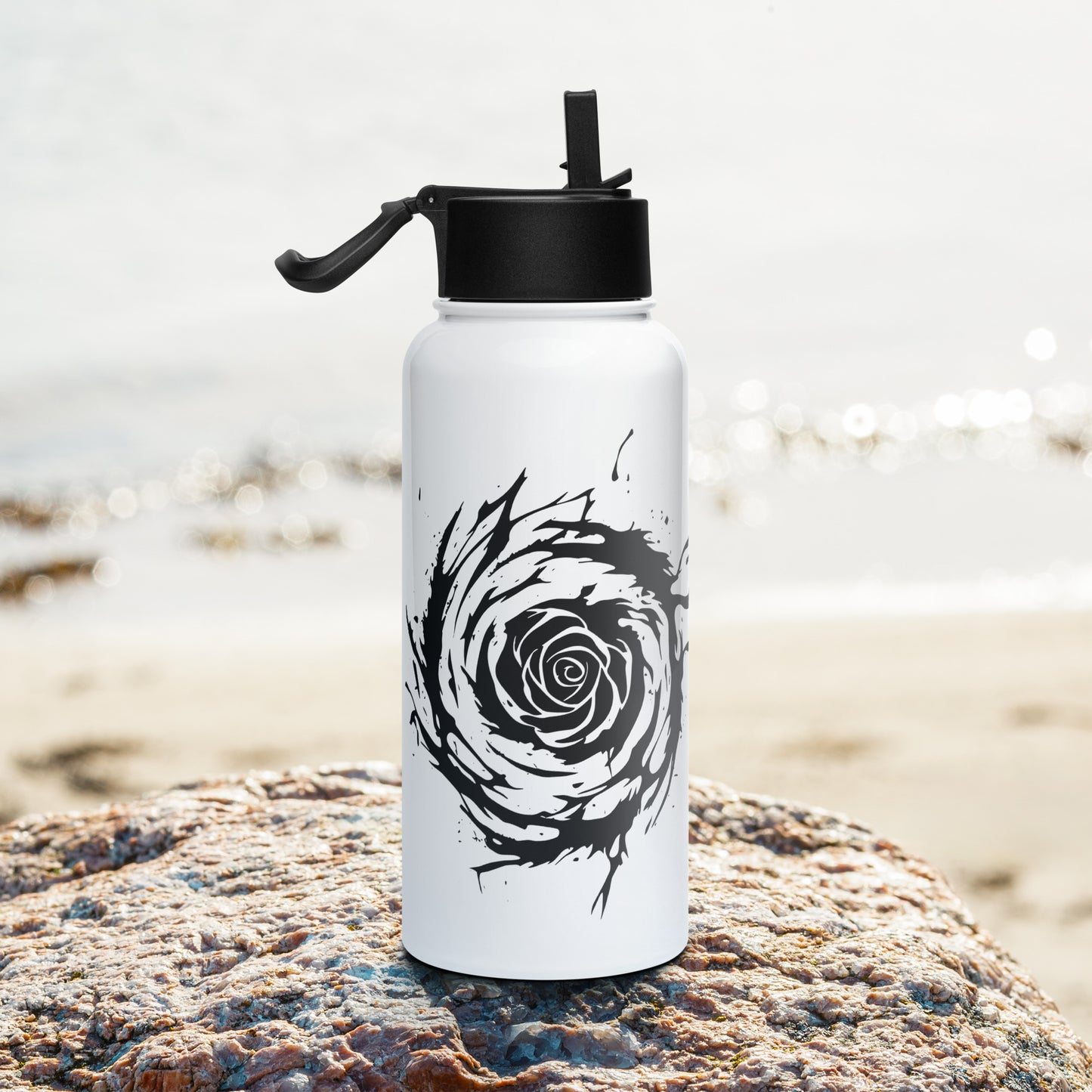 Kaotic Rose Stainless Steel Water Bottle With A Straw Lid